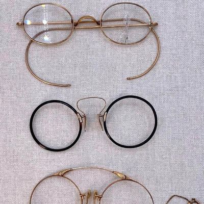 Sale Photo Thumbnail #142: 4 pc Antique Pince Nez Eyeglass Frames and Oval Spectacle Collection