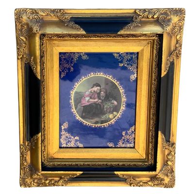 Sale Photo Thumbnail #109: Vintage Ornately Framed Limoges Style The Little Fruit Seller Porcelain Plaque Art