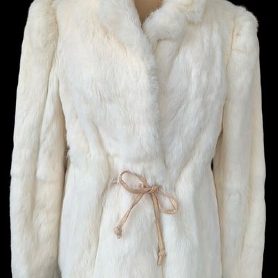 Sale Photo Thumbnail #17: Luxe 1970s Winter White Rabbit Fur Cinch Waist Jacket
