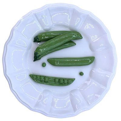 Sale Photo Thumbnail #294: Vintage Italian Made Hand Painted Trompe L'oeil Porcelain Pea Pod Plate
