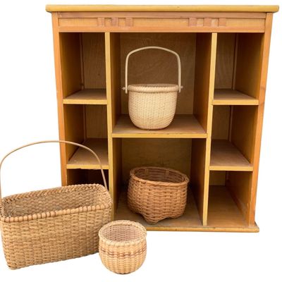 Sale Photo Thumbnail #453: Vintage 8 Cubby Countertop Shop Display with 4 Handmade Baskets