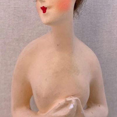 Sale Photo Thumbnail #139: Large Antique 1920s Blushing Beauty Boudoir Chalkware Half Doll