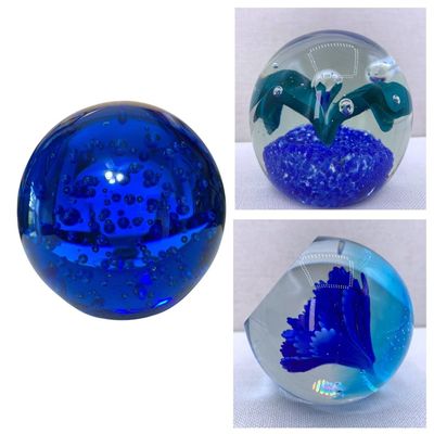 Sale Photo Thumbnail #401: 3 Vibrant Cobalt Blue Vintage Studio Art Glass Paperweights