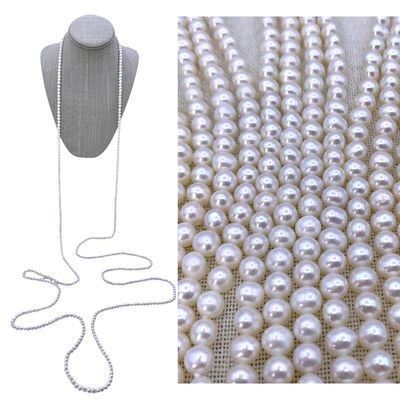 Sale Photo Thumbnail #114: Incredible Vintage 100 INCH Single Strand 6mm Luminous Creamy Freshwater Pearl Necklace