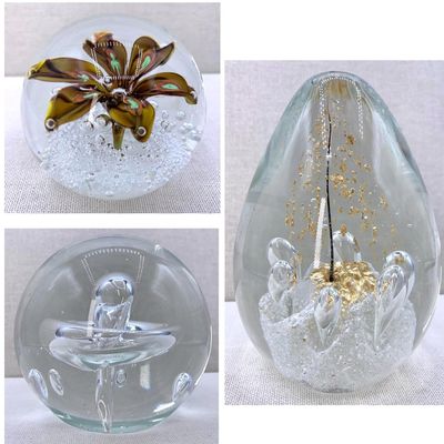Sale Photo Thumbnail #98: 3 Fantastic Vintage Studio Art Glass Paperweights: Gold Flake, SDS Seapoot, Controlled Bubble