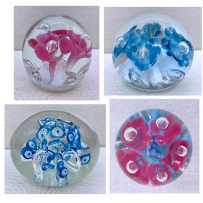 Sale Photo Thumbnail #287: 4 Sky Blue and Pink Vintage Studio Art Glass Paperweights: Morleans Japan, Maude and Bob, Gibson
