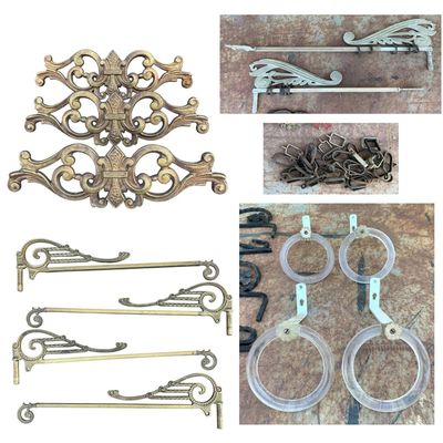 Sale Photo Thumbnail #441: 70 pcs Vintage Architectural Swing Arm Curtain Rods, Clear Glass Curtain Tie Backs, Ornate Rod Trim
