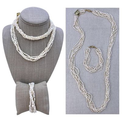 Sale Photo Thumbnail #399: Vintage New Old Stock 6 Strand Freshwater Pearl Necklace and Bracelet Set with Original Tag