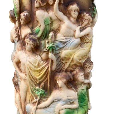 Sale Photo Thumbnail #10: Large Mid Century Dimensional High Relief Dionysian Roman Garden Bath Festival Chalkware Vase