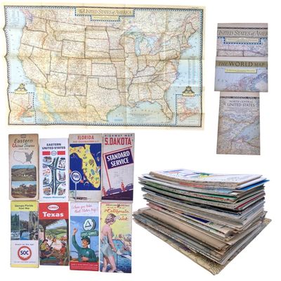 Sale Photo Thumbnail #208: 42 pc 1940s to 1980s Motoring Travel Maps, Ohio Flight Map and Large World Maps Collection