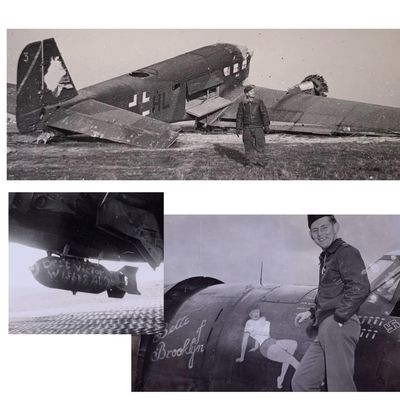Sale Photo Thumbnail #329: 8 pc 374th/361st Fighter Squadron Personal WWII US Soldier Photo Lot: Bette of Brooklyn, Adolph Bomb