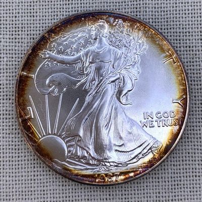 Sale Photo Thumbnail #11: Toned Brilliant Uncirculated 1987 American Eagle Silver Dollar Coin
