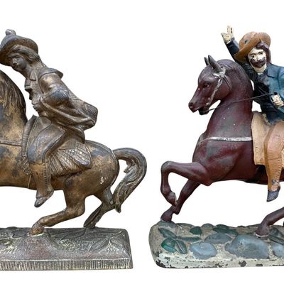 Sale Photo Thumbnail #384: Two Iconic Antique Cast Metal Buffalo Bill American Old West Sculptures