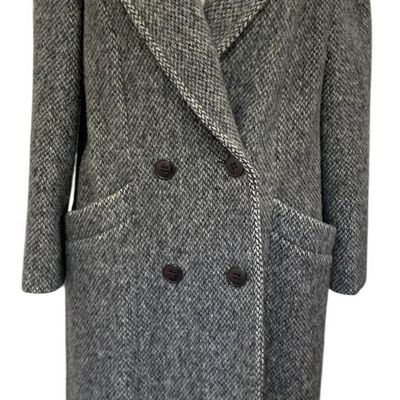 Sale Photo Thumbnail #301: Timeless Mid Century Herman Kay Petite Tailored Vintage Gray Wool Tweed Double Breasted Coat