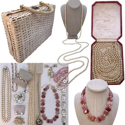 Sale Photo Thumbnail #151: 22 pc Vintage Freshwater Pearl, Richelieu, Mother of Pearl Jewelry and Woven Hong Kong Purse