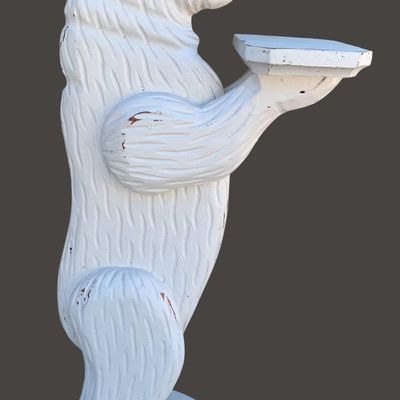 Sale Photo Thumbnail #308: Large 33 inch Tall White Washed Carved Wood Bear Stand