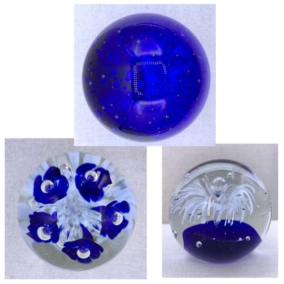 Sale Photo Thumbnail #355: 3 Vibrant Cobalt Blue Vintage Studio Art Glass Paperweights