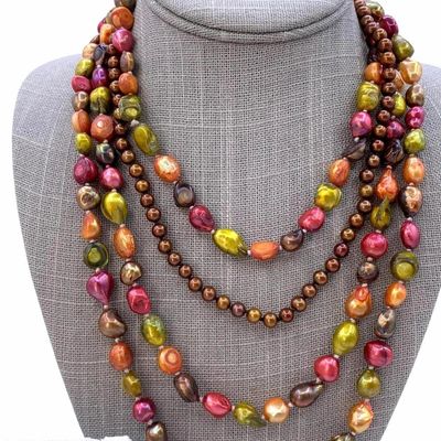 Sale Photo Thumbnail #176: 4 pc Spiced Cinnamon, Garnet, Peridot Green Baroque Freshwater Pearl Jewelry Lot