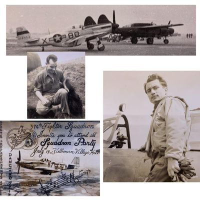 Sale Photo Thumbnail #316: 6 pc 374th/361st Fighter Squadron Personal WWII US Soldier Photo Lot: Maj C H Bergman, Fulbourn Hall