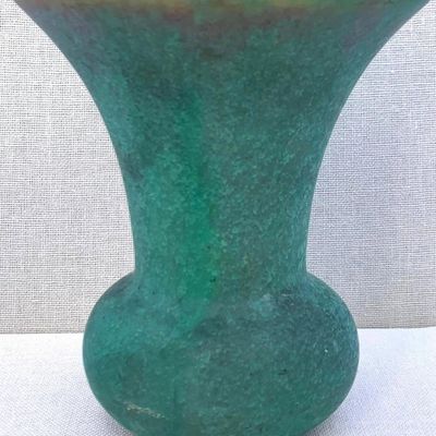 Sale Photo Thumbnail #13: Antique Arts and Crafts Mottled Matte Sea Green Terracotta Art Studio Pottery Vase