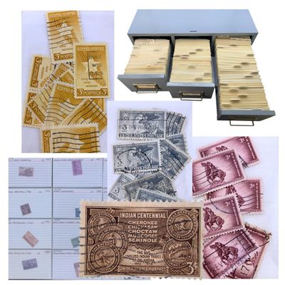 Sale Photo Thumbnail #424: 5000+ Vintage US Postage Stamps in 3 Drawer Metal Storage Cabinet