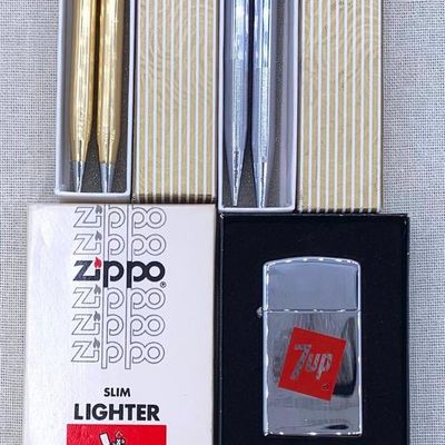 Sale Photo Thumbnail #246: 5 pc Mid Century NOS ZIPPO 7up Soda Lighter and CROSS 7up Soda Writing Pens/Pencils