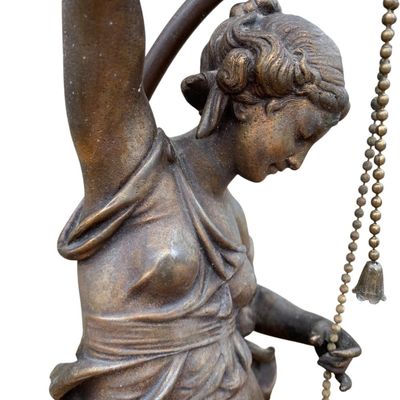 Sale Photo Thumbnail #276: Exquisite Antique Art Nouveau Figural Beauty Double Pull Chain Lamp Base