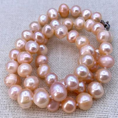 Sale Photo Thumbnail #434: Glorious Blushing Apricot Rose Baroque Freshwater Pearl Necklace