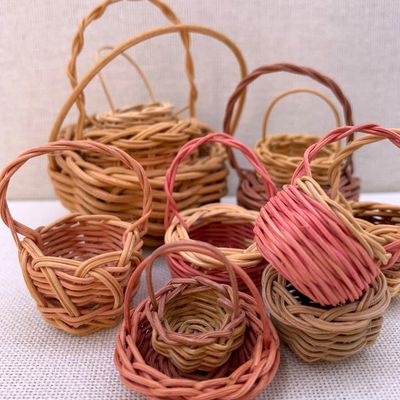 Sale Photo Thumbnail #157: 12 Miniature Vintage Folk Art Hand Woven Petite Gathering Baskets