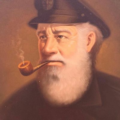 Sale Photo Thumbnail #143: Quality Vintage Sea Captain Oil on Canvas Signed Apodaca Maritime Oil Painting