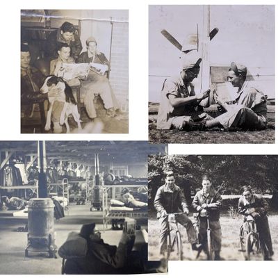 Sale Photo Thumbnail #319: 8 pc 374th/361st Fighter Squadron Personal WWII US Soldier Photo Lot: Barracks, Red Cross