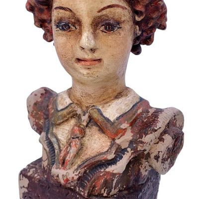 Sale Photo Thumbnail #71: Hand Painted Vintage Folk Art Figural Bust Sculpture