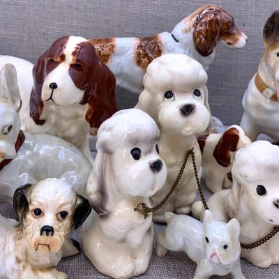 Sale Photo Thumbnail #67: Delightful 14 pc Vintage Japan Porcelain, Ceramic, Dog Statue Collection