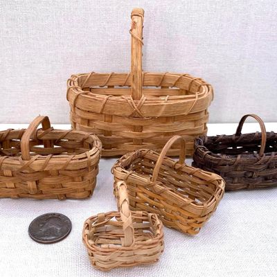 Sale Photo Thumbnail #3: 5 Miniature Vintage Folk Art Hand Woven Petite Market Baskets