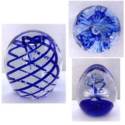 Sale Photo Thumbnail #367: 3 Vibrant Cobalt Blue Vintage Studio Art Glass Paperweights: Gentile, Bohemian