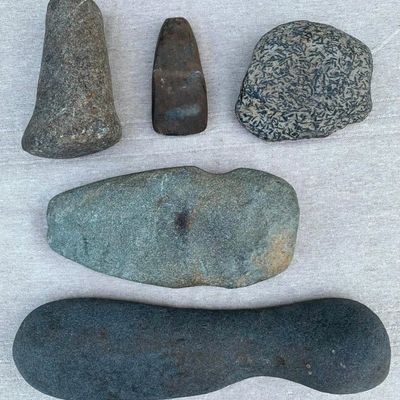 Sale Photo Thumbnail #137: 5 Ancient Native American Indian Stone Tools and Large Caraway Seed Mineral Specimen