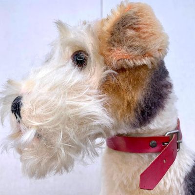 Sale Photo Thumbnail #234: Large Vintage Made in Germany Standing Steiff Wool and Cotton Airedale Terrier Dog Toy