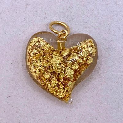 Sale Photo Thumbnail #173: Vintage Floating Gold Flake Asymmetrical Glass Heart Necklace Pendant
