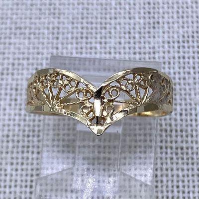 Sale Photo Thumbnail #78: Ethereal 14k Yellow Gold Diamond Cut Chevron Openwork Filigree V Ring