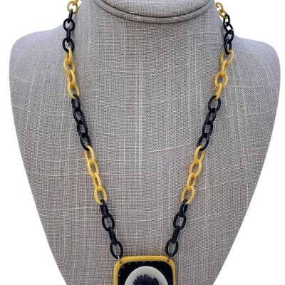 Sale Photo Thumbnail #186: Vintage Art Deco Black and Butterscotch Celluloid Cameo Necklace
