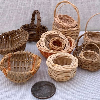 Sale Photo Thumbnail #63: 12 pc Miniature Vintage Folk Art Hand Woven Petite Basket Collection