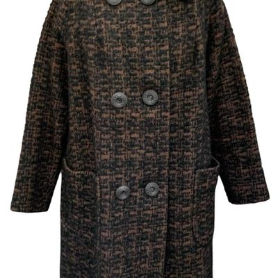 Sale Photo Thumbnail #307: Fab 1960s Ladies A Line Cocoa and Black Wool Boucle Winter Coat