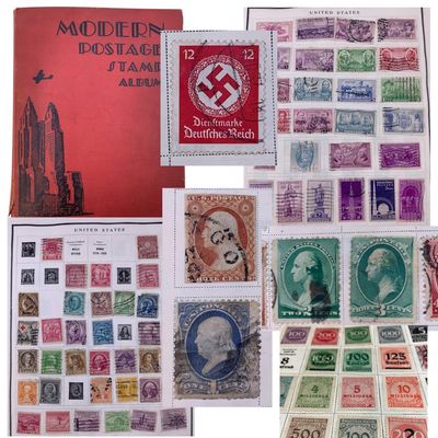 Sale Photo Thumbnail #197: Over 1800 Antique to Vintage US and International Postage Stamps in Art Deco Stamp Book