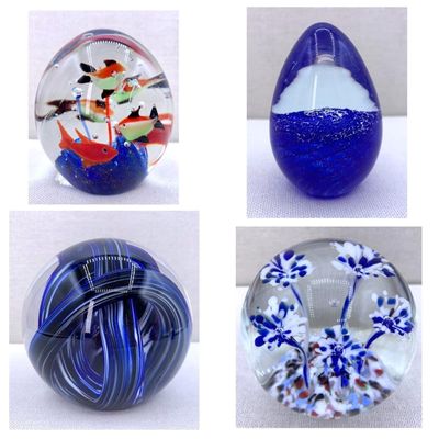 Sale Photo Thumbnail #231: 4 Cobalt Blue Vintage Studio Art Glass Paperweights: Gentile, Aquarium, Artist Signed