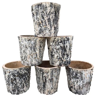 Sale Photo Thumbnail #79: 6 Vintage Faux Bois Textured Birch Bark Planter Pots