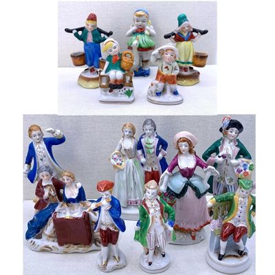 Sale Photo Thumbnail #238: 13 pc Occupied Japan Rococo Style Porcelain Figurine Collection