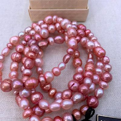 Sale Photo Thumbnail #86: 5 NOS Honora Cotton Candy and Rose Pink Baroque Freshwater Pearl Bracelets and Pink Pearl Earrings