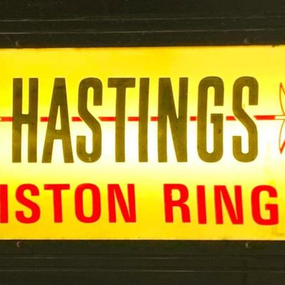 Sale Photo Thumbnail #205: Working Mid Century Service Station Hastings Piston Ring Advertising Automotive Shop Sign