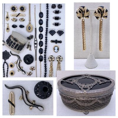 Sale Photo Thumbnail #227: Mystical Black 38 pc Antique to Vintage Whiting and Davis Jewelry Collection in Apollo Jewel Casket
