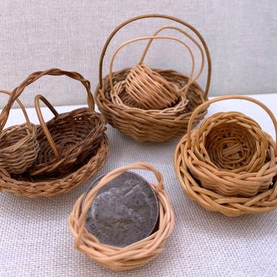 Sale Photo Thumbnail #100: 12 Miniature Vintage Folk Art Hand Woven Petite Gathering Baskets
